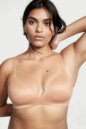 Victoria's Secret Bare Smooth Lightly Doublée Plunge Non Wired Bra Champagne Nude | GPML-65289