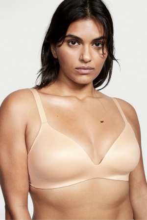 Victoria's Secret Bare Smooth Lightly Doublée Plunge Non Wired Bra Champagne Nude | RDBW-38756