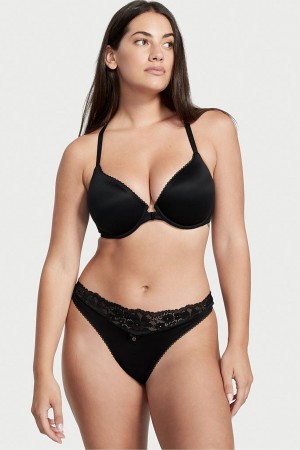 Victoria's Secret Body by Victoria Front Fixation Dentelle Trim Lightly Doublée Demi Bra Noir | FCLR-52386