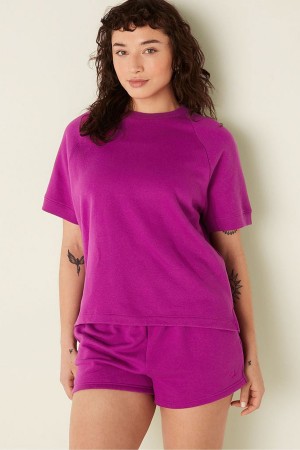 Victoria's Secret Corta Sleeve Oversized Crew Neck T-Shirt Bleu | KLCB-91208