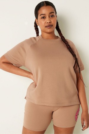 Victoria's Secret Corta Sleeve Oversized Crew Neck T-Shirt Marron | RWYZ-59032