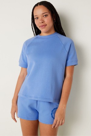 Victoria's Secret Corta Sleeve Oversized Crew Neck T-Shirt Bleu | RZFV-37461