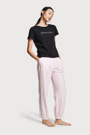 Victoria's Secret Corta Sleeve T-Shirt Flannel Pyjamas Rose | HQEV-15678