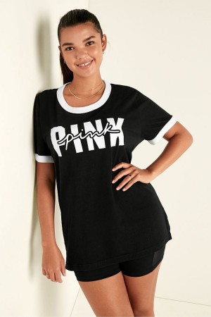 Victoria's Secret Corta Sleeve T-Shirt Noir | MVCP-17852