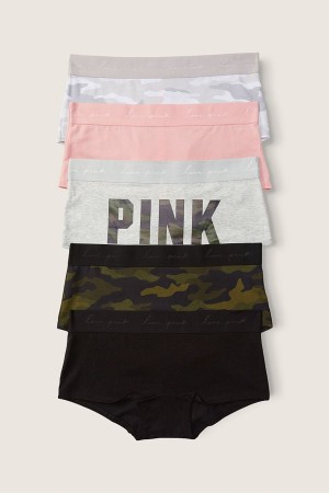 Victoria's Secret Coton Corta Knickers 5 Pack Black/Grey/Pink/Green | XKLC-68024