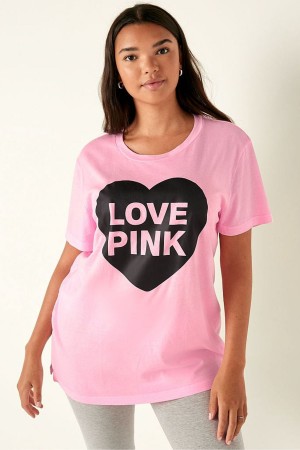 Victoria's Secret Coton Corta Sleeve Campus T-Shirt Bordeaux Rose | DQNT-04825
