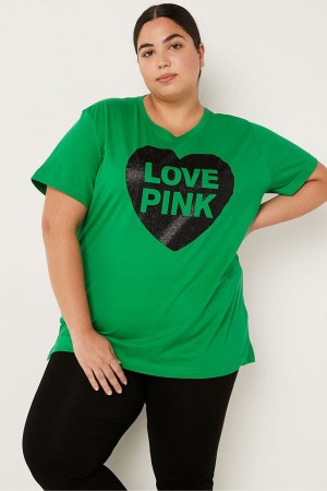 Victoria's Secret Coton Corta Sleeve Campus T-Shirt Vert | AVMJ-65841