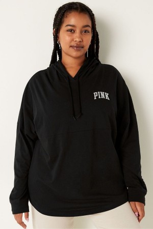 Victoria's Secret Coton Oversized Encapuchonné T-Shirt Noir | TRPN-89065