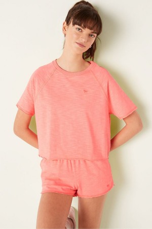 Victoria's Secret Coton Slub Corta Sleeve Crew Crop T-Shirt Corail Orange | OCMD-30912