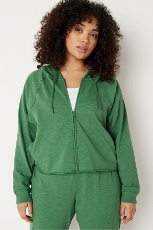 Victoria's Secret Coton Slub Crop Cut Off Full Zip Hoodie Rose | HPJE-26751