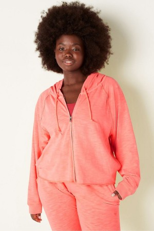 Victoria's Secret Coton Slub Crop Cut Off Full Zip Hoodie Rose | SXKU-53079