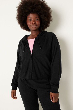 Victoria's Secret Coton Slub Crop Cut Off Full Zip Hoodie Rose | KHVS-30786