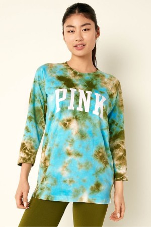 Victoria's Secret Coton / Sleeve Campus Baseball T-Shirt Bleu | MDCH-59386