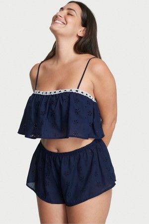 Victoria's Secret Dentelle Cami Pyjama Set Bleu Marine Bleu | EMQH-04231