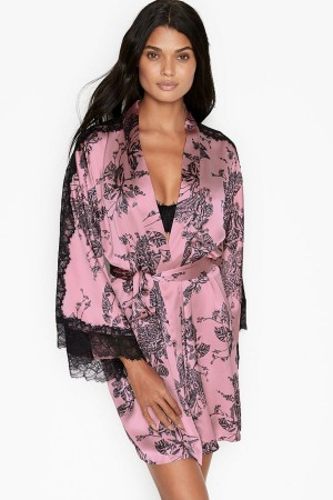 Victoria's Secret Dentelle Inset Kimono Robe Noir | SDGY-29370