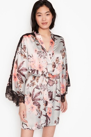 Victoria's Secret Dentelle Inset Kimono Robe Noir | PNKA-04956