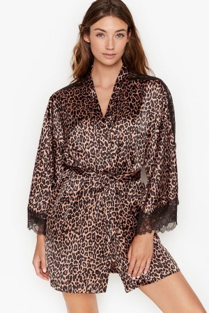 Victoria's Secret Dentelle Inset Kimono Robe Noir | WDMX-13925