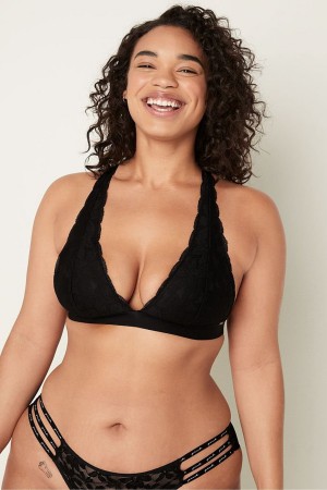 Victoria's Secret Dentelle Lanières Back Halterneck Bralette Noir | WCLB-25381