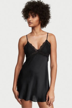 Victoria's Secret Dentelle Plunge OpenBack Slip Noir | NWHO-30791