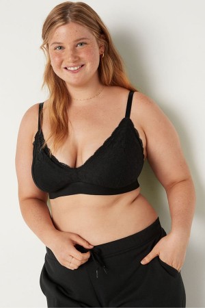 Victoria's Secret Dentelle Unlined Triangle Bralette Noir | TANU-03589