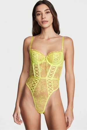 Victoria's Secret Dream Angels Dentelle Unlined Balcony Bodysuit Lime Citron | IDPS-80314