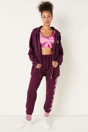 Victoria's Secret Fleece Oversized ZipUp Sweatshirt Bordeaux | GVXS-18095