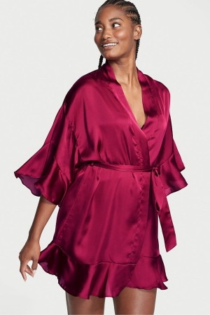 Victoria's Secret Flounce Satin Robe Bordeaux Rouge | VUXR-14537