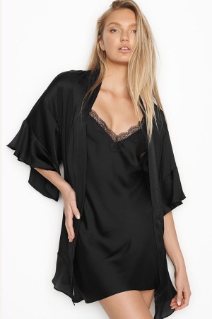 Victoria's Secret Flounce Satin Robe Rose | NVWZ-27365