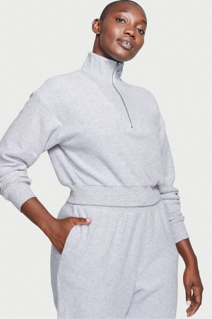 Victoria's Secret Half Zip High Neck Lounge Sweatshirt Grise | QPGU-62451