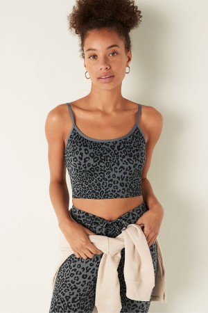 Victoria's Secret Lightly Doublée Low Impact Sport Crop Top Noir Leopard Grise | FPBX-45179