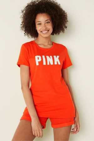 Victoria's Secret Logo Corta Sleeve T-Shirt Bright Tomato Sans Logo | AMTC-83241