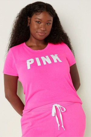 Victoria's Secret Logo Corta Sleeve T-Shirt Rose | EUNH-30158