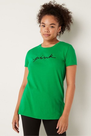 Victoria's Secret Logo Corta Sleeve T-Shirt Vert | MQRI-35842