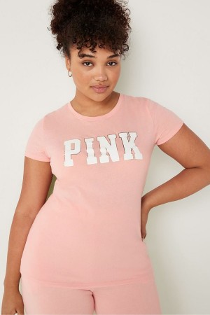 Victoria's Secret Logo Corta Sleeve T-Shirt Rose | KNFO-83425