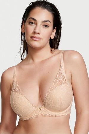 Victoria's Secret Love Cloud Dentelle Half Pad Plunge Bra Champagne Nude | ECDX-03841