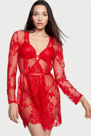 Victoria's Secret Luxe Lingerie Dentelle Corta Dressing Gown Rouge | UZRW-04792