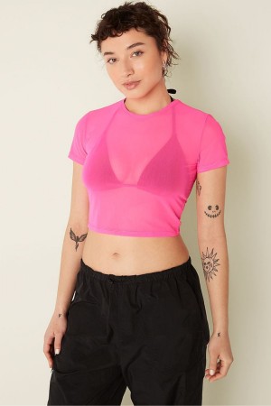 Victoria's Secret Mesh Corta Sleeve T-Shirt Rose | LWOV-50139