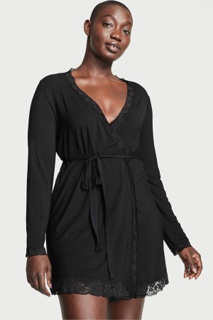 Victoria's Secret Modal Corta Long Sleeve Robe Noir | GLTS-63892