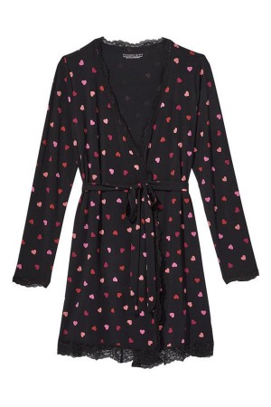 Victoria's Secret Modal Corta Long Sleeve Robe Noir | VHSU-71582