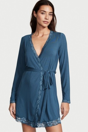 Victoria's Secret Modal Dentelle Trim Robe Bleu | OXEN-63871