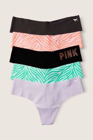 Victoria's Secret No-Show No Show Lanières Knickers 5 Pack Black/Orange/Purple/Green Zebra Print | LQYB-56189