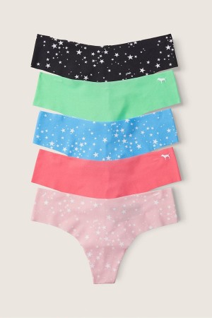 Victoria's Secret No-Show No Show Lanières Knickers 5 Pack Black/Blue/Pink/Green Star | NZOC-73281