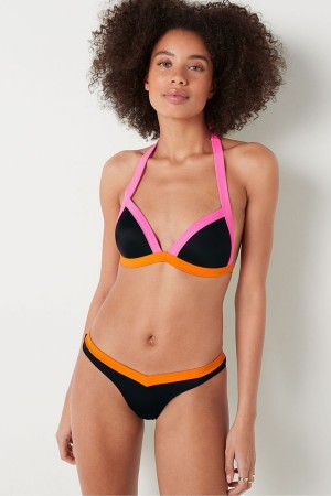 Victoria's Secret Push Up Triangle Halterneck Bikini Top Noir Grise | EWZR-86105