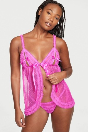 Victoria's Secret Ruffle Peekaboo Babydoll Noir | RAEV-42965