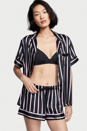 Victoria's Secret Satin Corta Pyjamas Noir | VTZI-81497