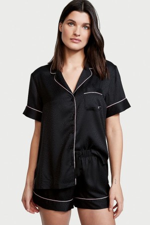 Victoria's Secret Satin Corta Pyjamas Noir | QZPJ-65097