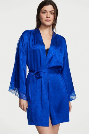 Victoria's Secret Satin Dentelle Robe Bleu | EHFY-73941