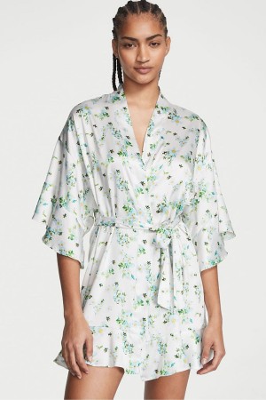 Victoria's Secret Satin Flounce Robe Honeybee Floral Print | DYLJ-59031