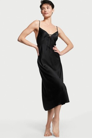 Victoria's Secret Satin Midi Slip Noir | SZEJ-64130