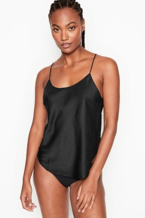 Victoria's Secret Satin Racerback Cami Pyjama Top Noir | WNDV-68971